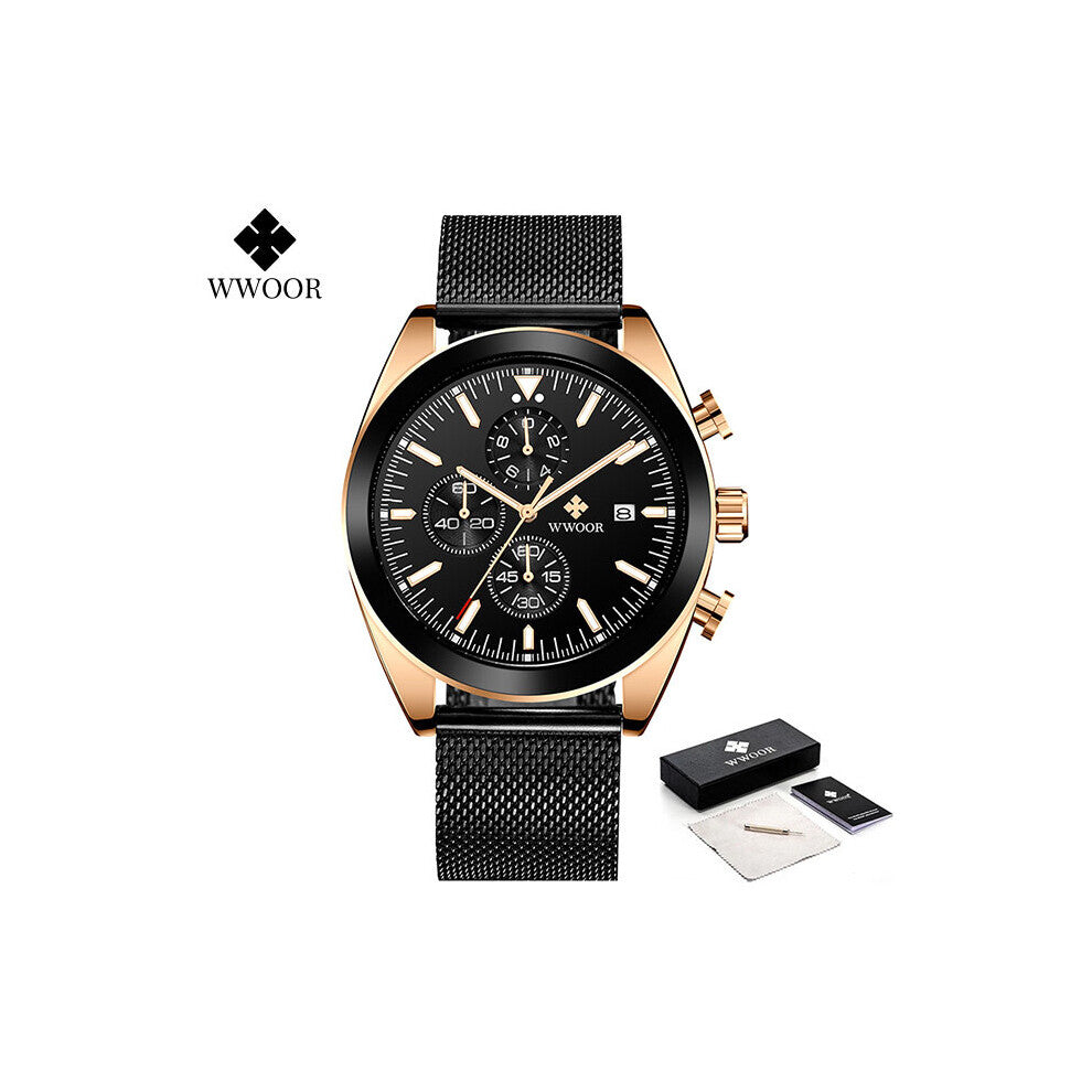 Watches Mens Top Business Quartz Wrist Watch Mesh Steel Waterproof Sports Chronograph Montre Homme