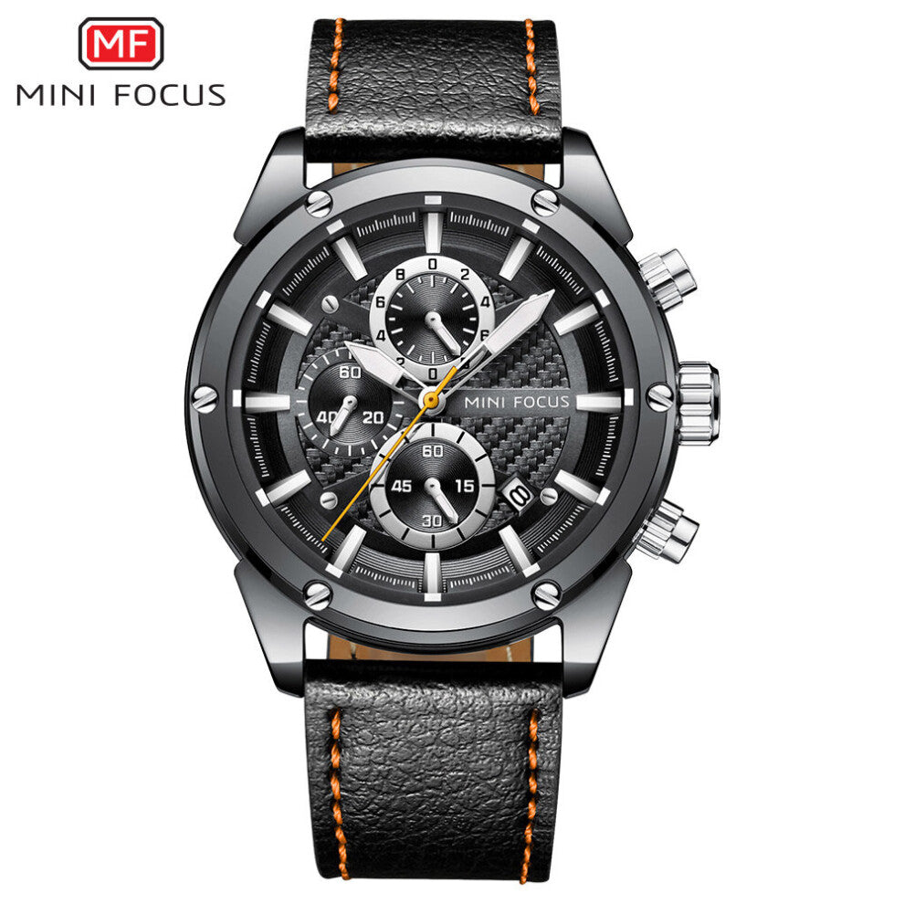 MINI FOCUS Men's Watches Waterproof Leather Strap Sport Quartz Wristwatches Reloj Hombre Relogio Masculino
