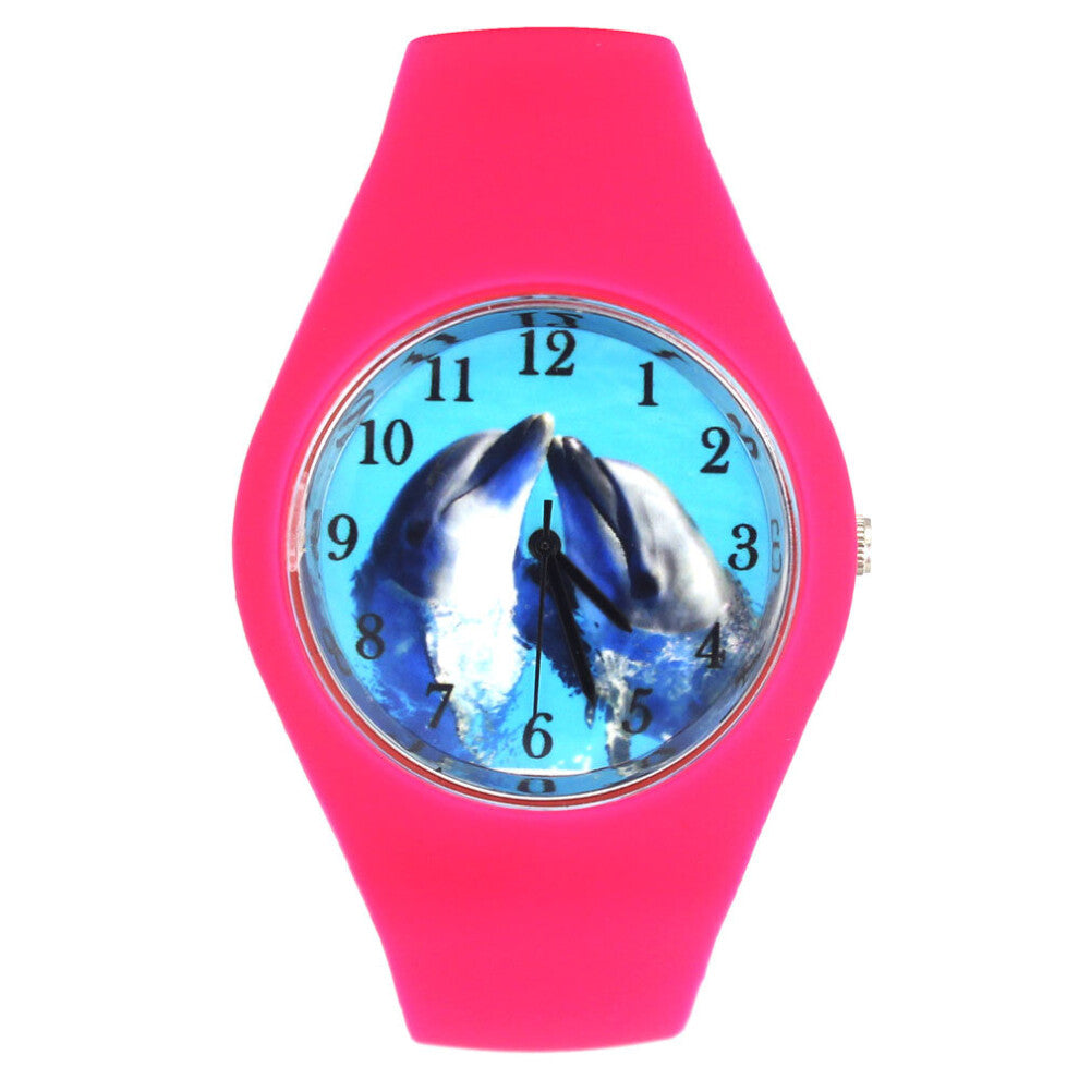 Dolphin Show Aquarium Fish Animal Pattern Women Men Sport Silicone Strap Analog Quartz Wrist Watch