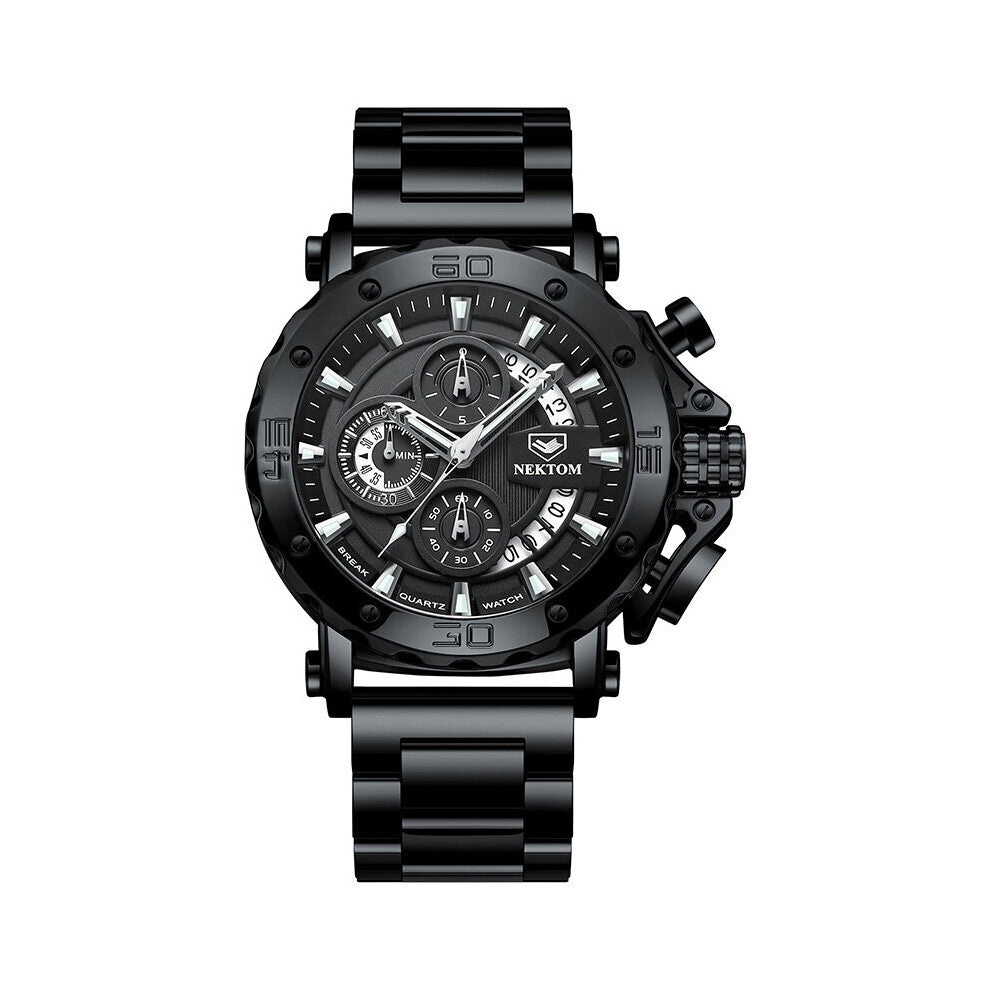 NEKTOM Business Quartz Watches for Men Calendar Waterproof Stainless Steel Sports Men's Watch Reloj Hombre