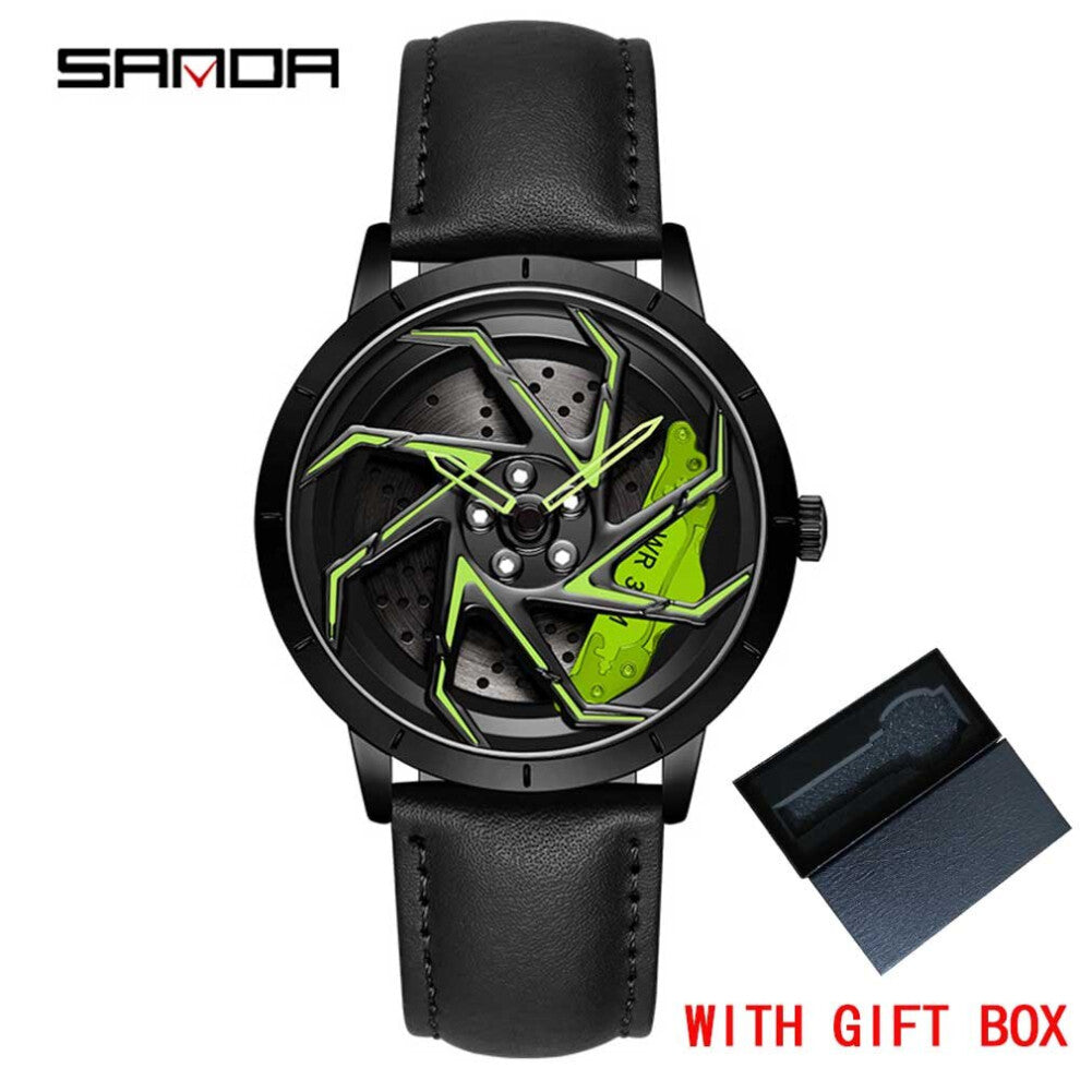 Sell Car Rim Men Watches Stainless Steel Waterproof Sport Watch 360 Degree Rotating Wheel Rim Dial Quartz Wristwatch