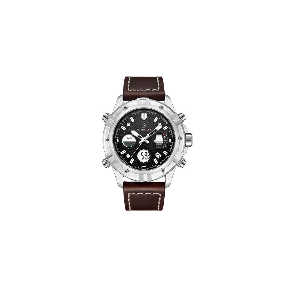 GOLDENHOUR Top Watch Men Waterproof Military Sports Watches Led Digital Analog Quartz Wristwatches Clock Reloj Hombre