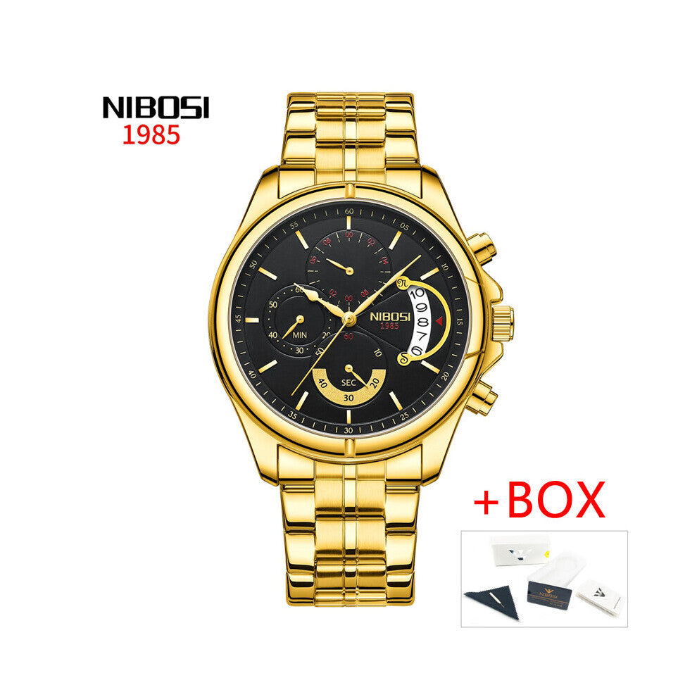 Mens Watches Top Sports Stainless Steel Quartz Watch Men Waterproof Wristwatch with Chronograph Date