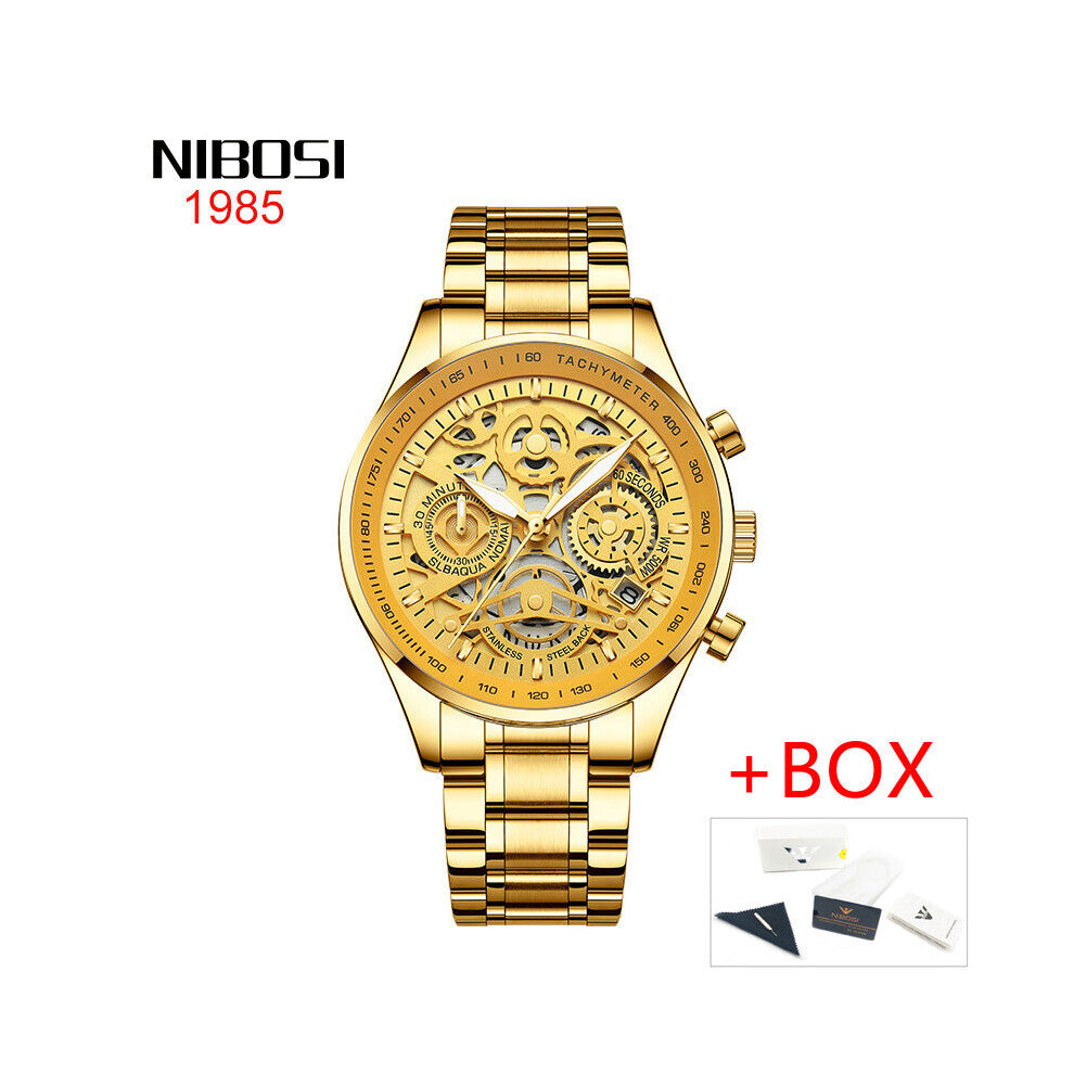 Hollow Quartz Watch for Men Waterproof Chronograph Sport Watches Stainless Steel Wristwatches with Luminous Hands