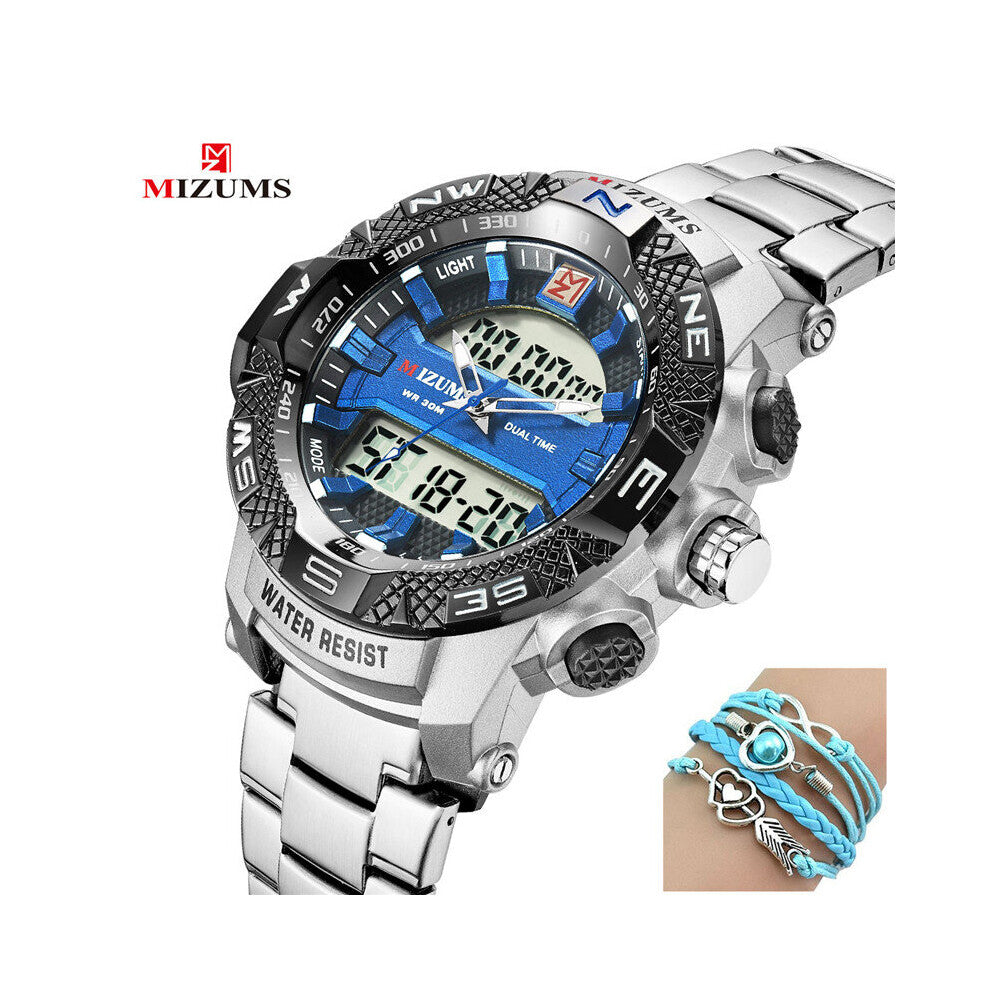 Men Sports Watches Men's Double movement Quartz LED Digital Clock Male Waterproof Military Watch Men Wristwatch