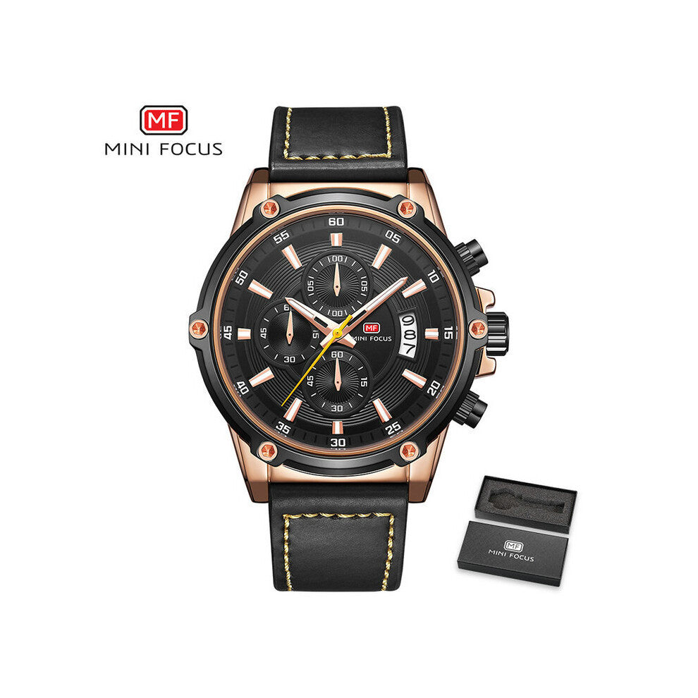 MINI FOCUS Casual Quartz Men Watches Chronograph Date Display Wristwatches Waterproof Leather Belt reloj