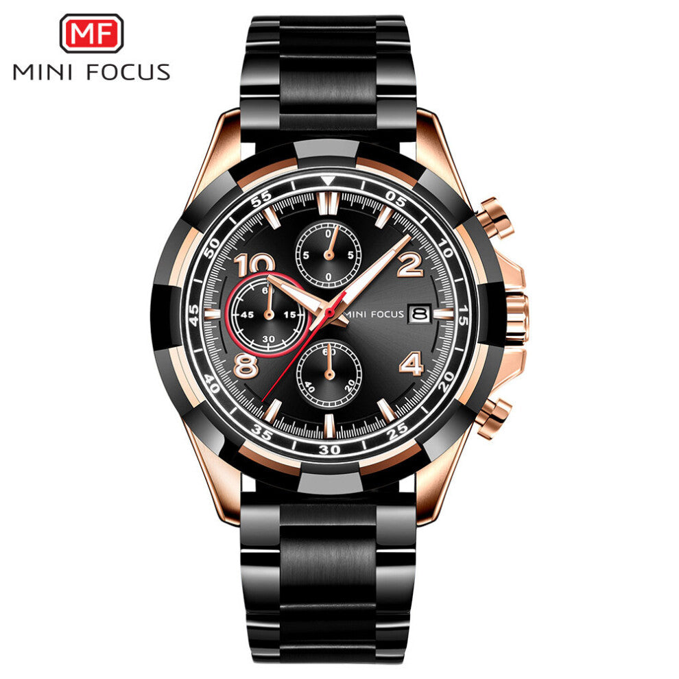 MINI FOCUS Men's Stainless Steel Quartz Watches Chronograph Waterproof Luminous Wristwatch Man Relogios Clock 0198G.03