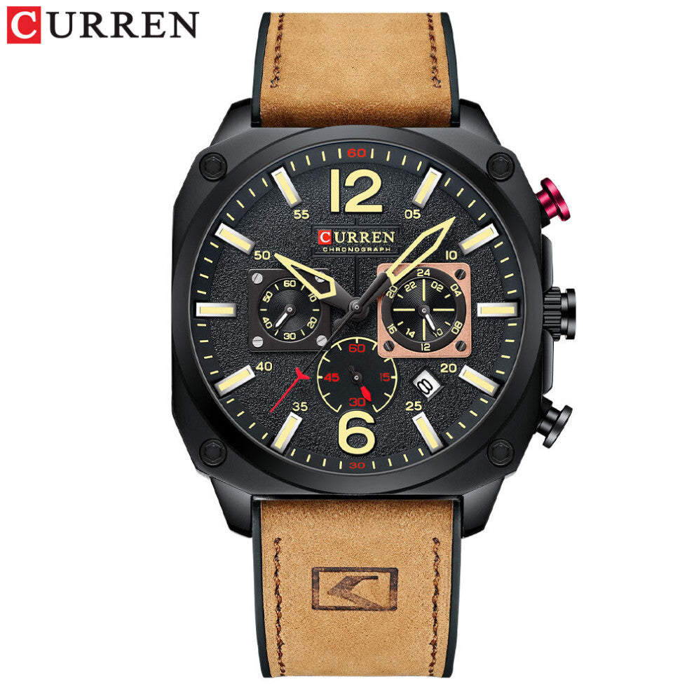 Watch Top Mens Leather Quartz Watches for Men Luminous Chronograph Date Clock Casual Sports Watch