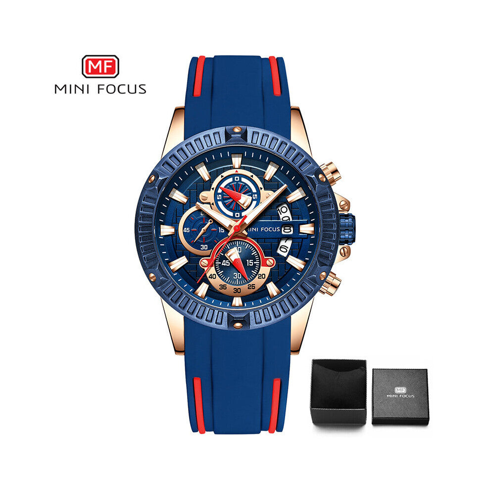 Sport Mens Watches Watch Chronogragh Calendar Rubber 3 Dials Waterproof MINI FOCUS 0244