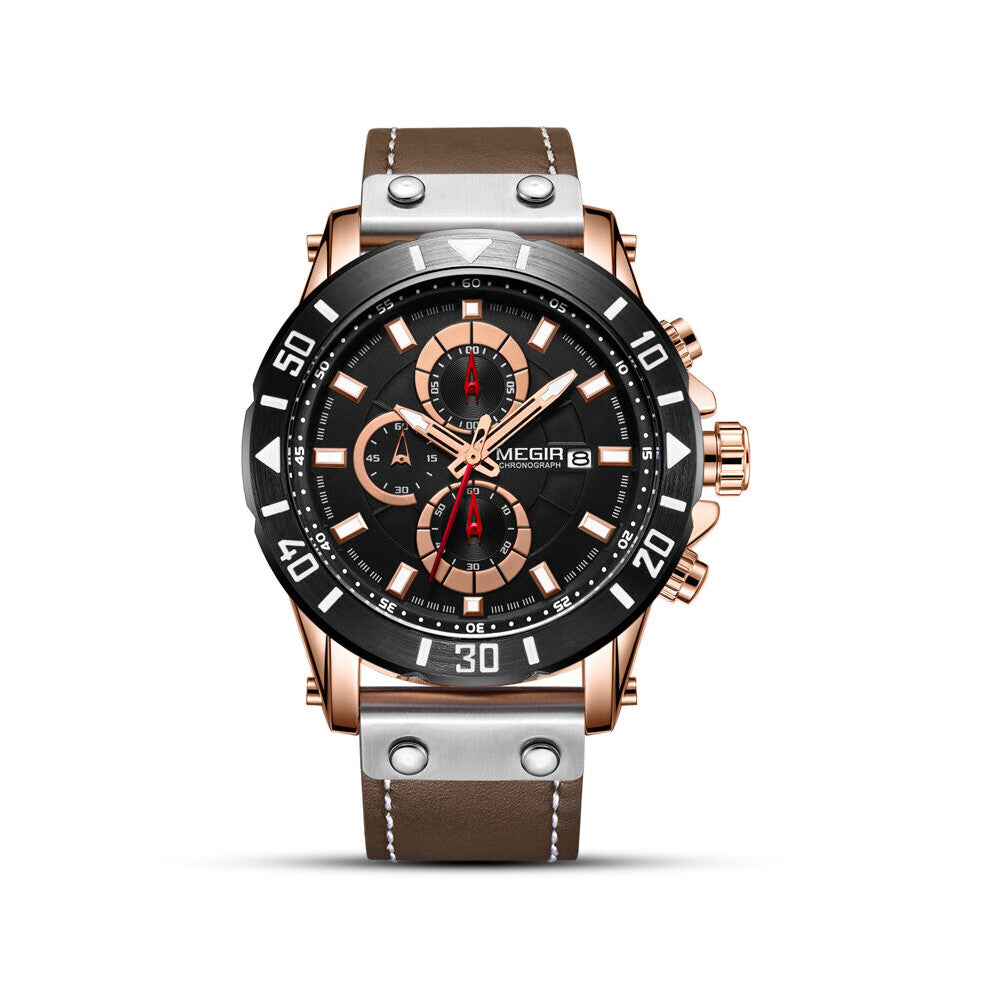 Leather Strap Luminous Watches For Men Military Waterproof Sport Chronograph Quartz WristWatch Clock With Date 2081