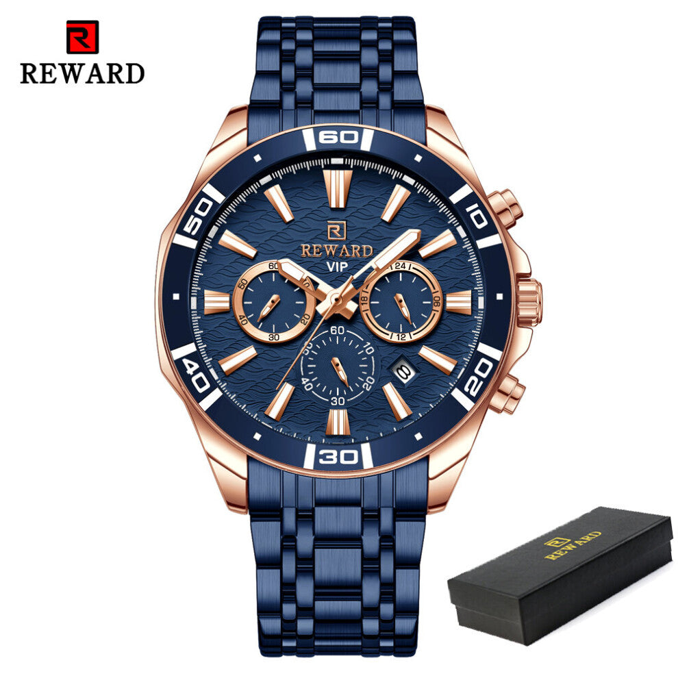 Mens Watches Stainless Steel Waterproof Chronograph Luminous Wrist Watch Men Sports Quartz Watch