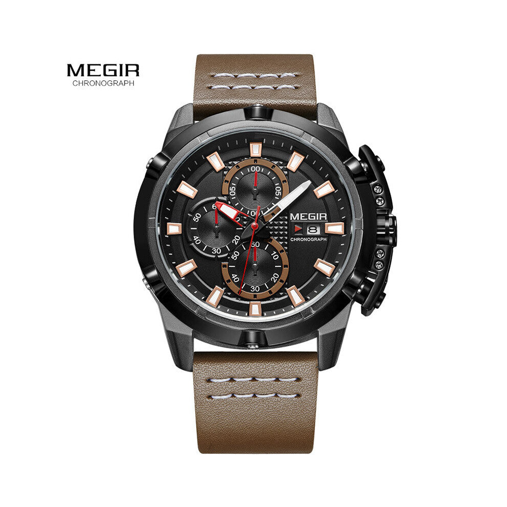 Leather Strap Sports Quartz Wrist Watches for Men Luminous Stop Watch Chronograph Clock Men Army Relogios Masculino 2062BKBN