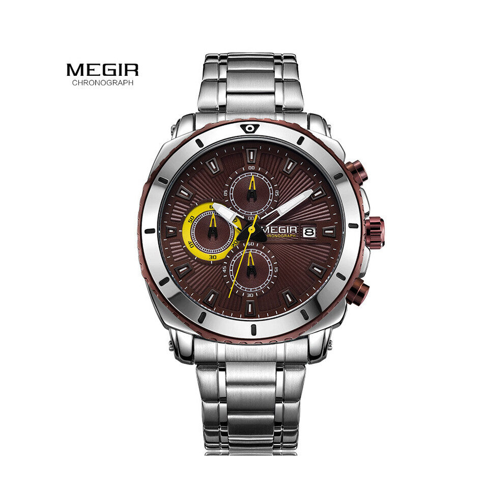 Men' Chronograph Quartz Watches Stainless Steel Formal Dress Analogue Wristwatche for Man Dial Luminous Hands 2075G-2