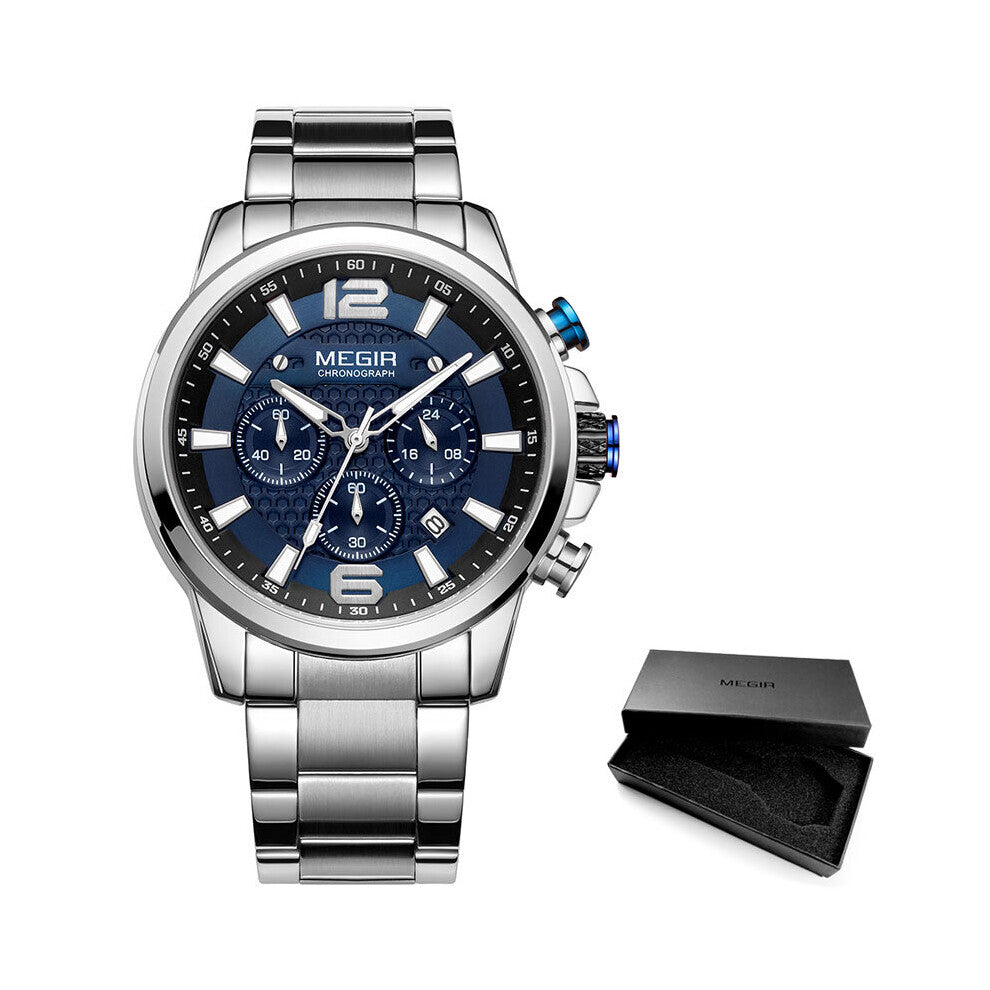 Stainless Steel Watches Men Chronograph Quartz Watch Man Dial Waterproof Luminous Wristwatch