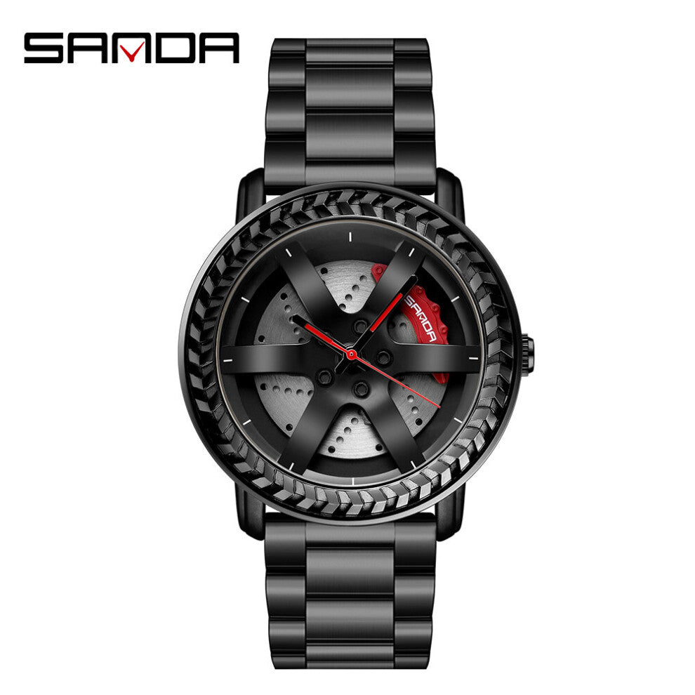 Sell Men Quartz WristWatch 3D Print Car Rim Sports Wheel Watch Mesh Strap Waterproof Creative Male Watches