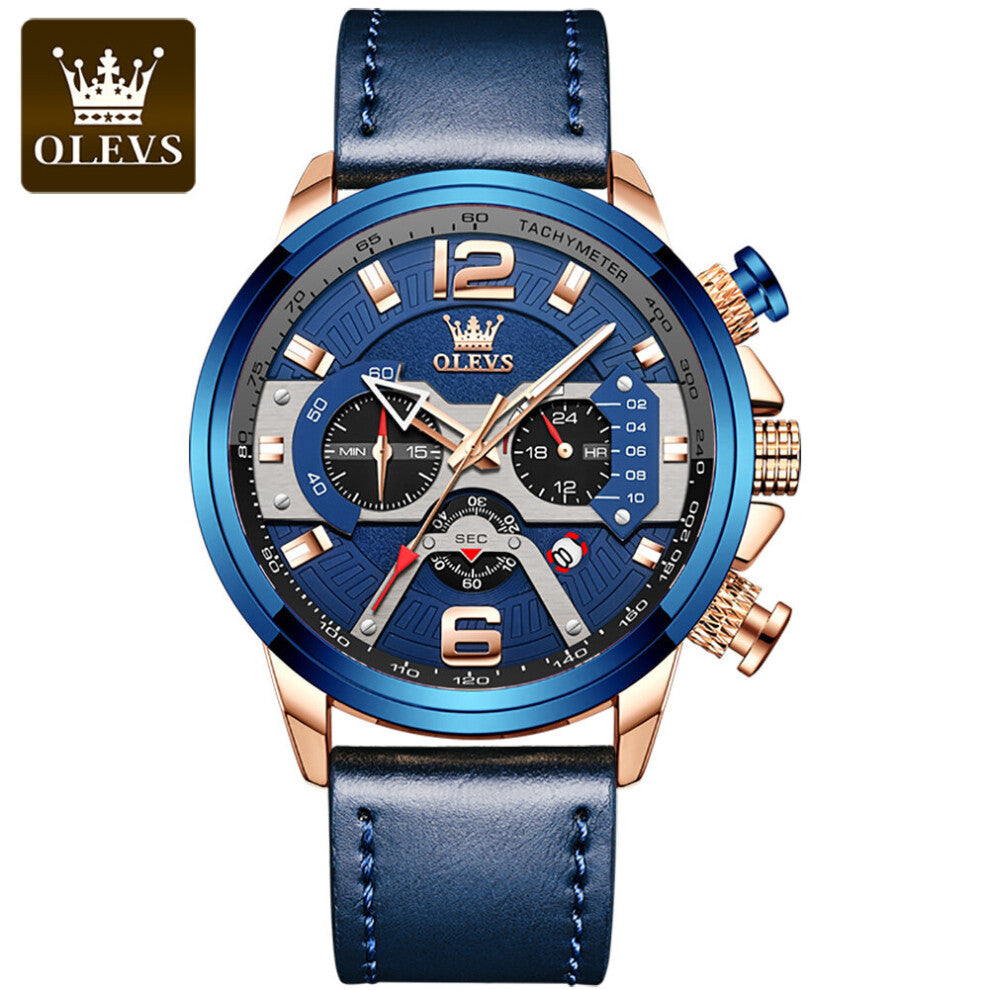 Olevs Top Men'S Wristwatch Chronograph Waterproof Calnedar Male Wristwatches Leather Strap Business Men's Watches