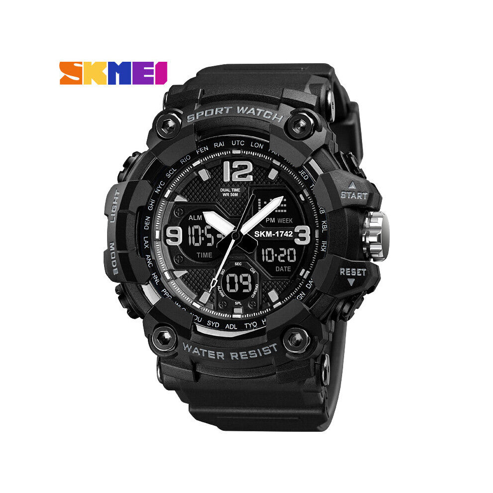 Watches For Men 50M Waterproof Clock Alarm reloj hombre 1742 Dual Display Wristwatch Quartz Military Watch Sport Mens