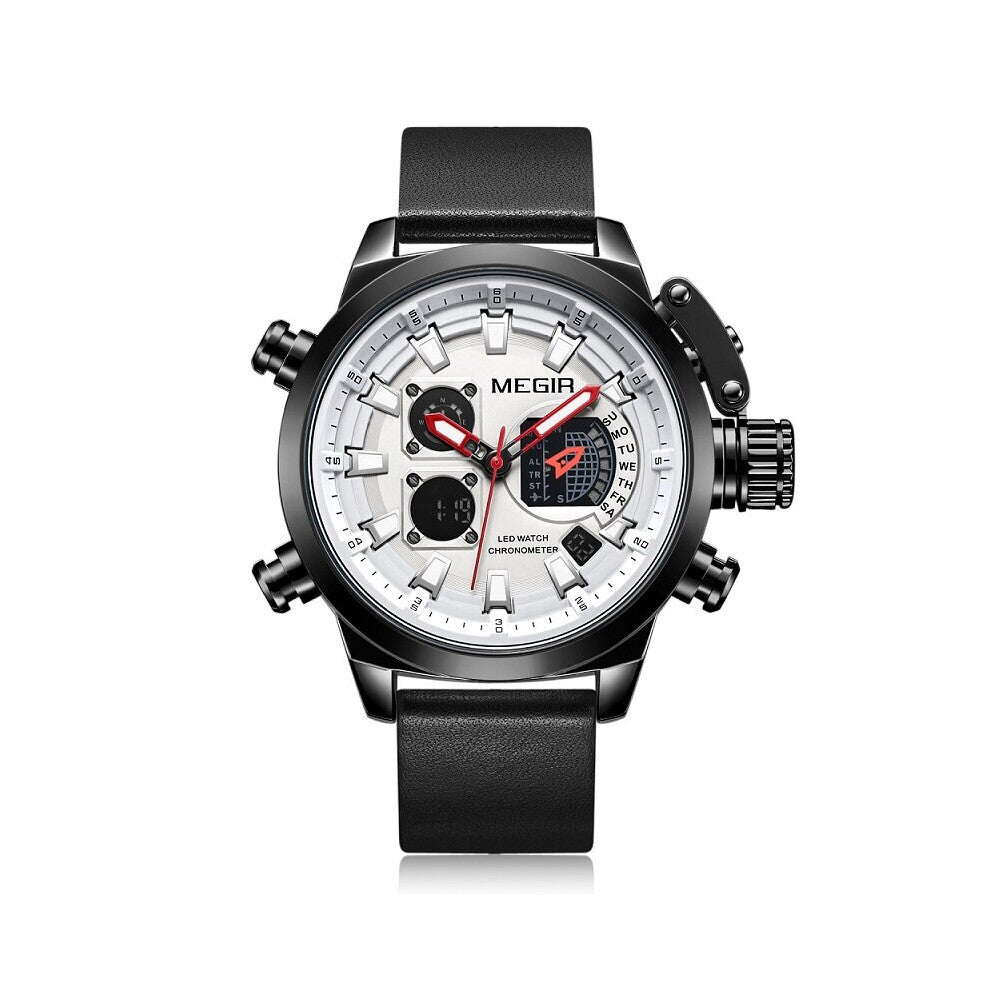 Top Men's Sport Quartz Watches Leather Strap Chronograph Luminous Army Wristwatch Clock Relogios Multiple Time Zone