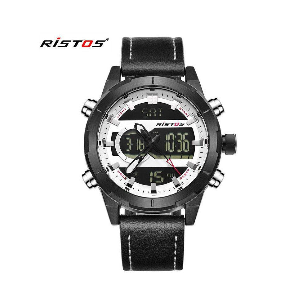 RISTOS Analog Digital Leather Sport Watch Relojes Masculino Hombre Chronograph Multifunction Men's Watches 9342