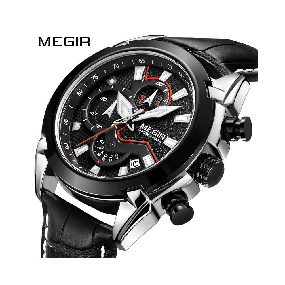 Sport Watch Men Leather Strap Army Chronograph Calander Quartz Watches Male Creative Clock Relogio Masculino