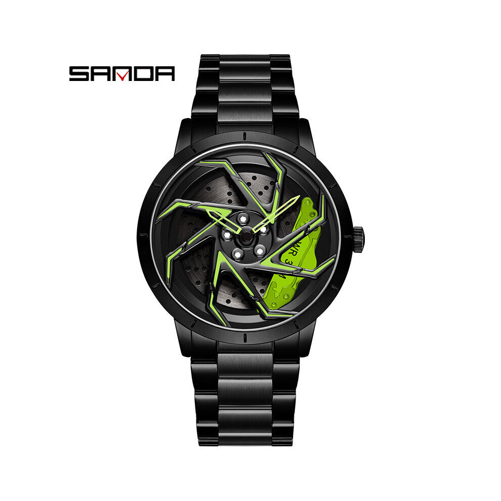 Mens Watches 360 Rotating Car Wheel Dial Quartz Watch Men Casual Steel Waterproof Sport Watch Relogio Masculino