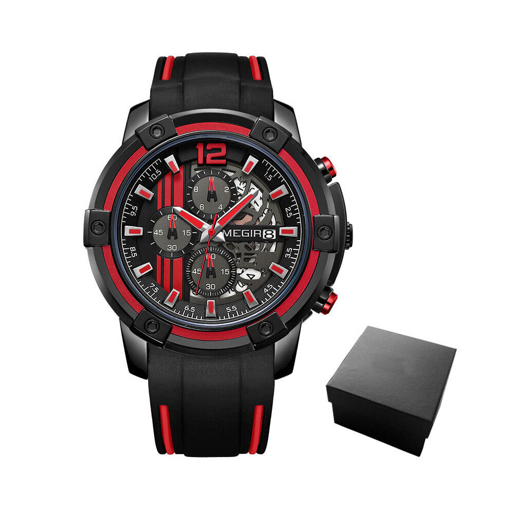 Chronograph Mens Sport Watches with Silicone Band Big Dial Military Quartz Watch Men Clock Relogio Masculino Reloj Hombre