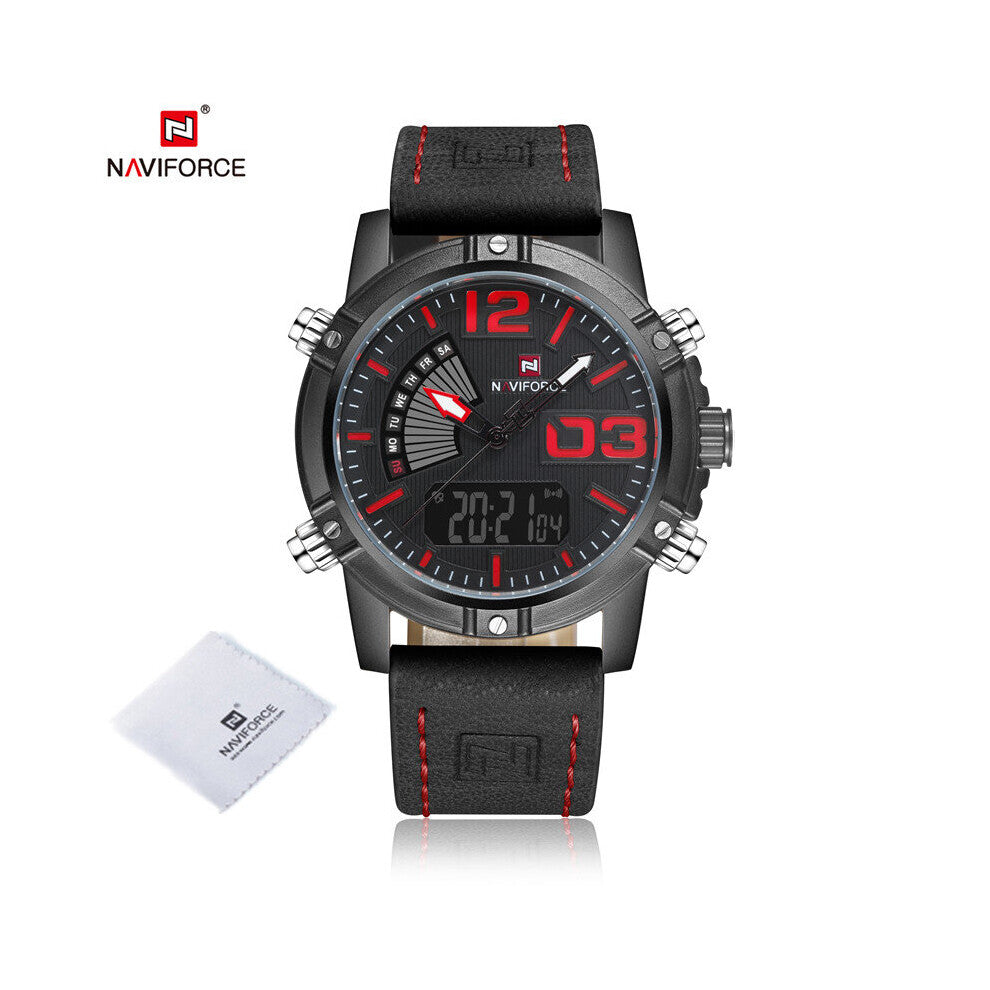 Sports Watches for Men Military Waterproof Quartz Wristwatch Digital Analog Clock Leather Band Male Watch