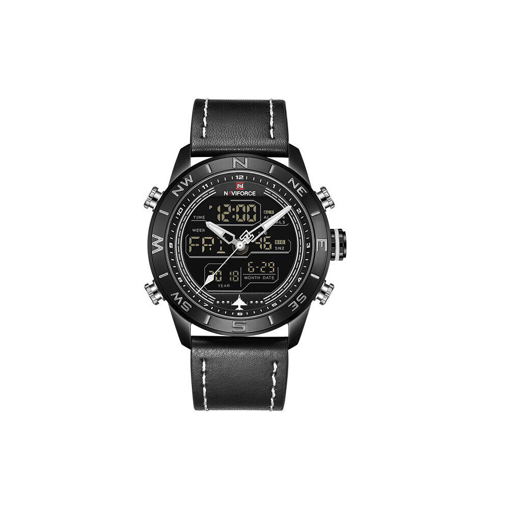 Men Sports Quartz Watch Men's Leather Waterproof Wrist Watches Male Date Week LED Clock