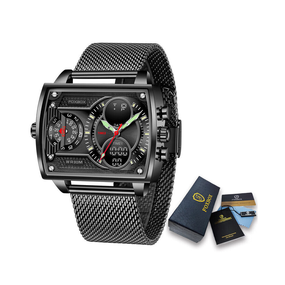 Men Watch Square Sport Watch For Men Double Display Watches Mens Quartz WristWatch Date Clock Relogio Masculino