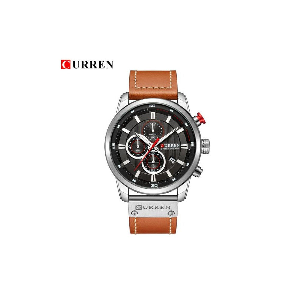 Mens Watches Casual Waterproof Chronograph Quartz Watch Men Date Leather Sport Military Male Clock 8291