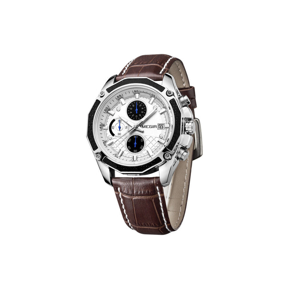 Leather Classic Casual Sports Watch Multifunction Chronograph Luminous Quartz Watches Relogio Masculino 2015G