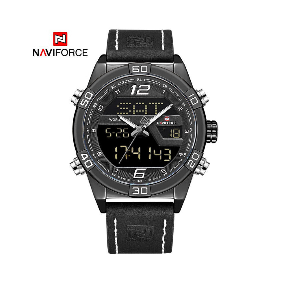 Men Dual Display Sport Watches Man Digital Quartz Wristwatch Waterproof Leather Clock Relogio Masculino