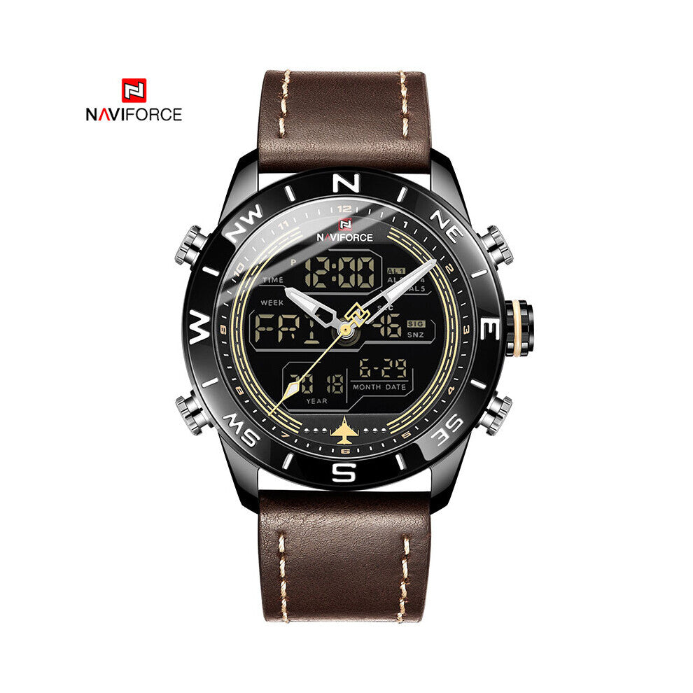 Leather Men Watches Quartz Dual Display Man Wristwatch Military Sports Waterproof Male Clock Relogio Masculino