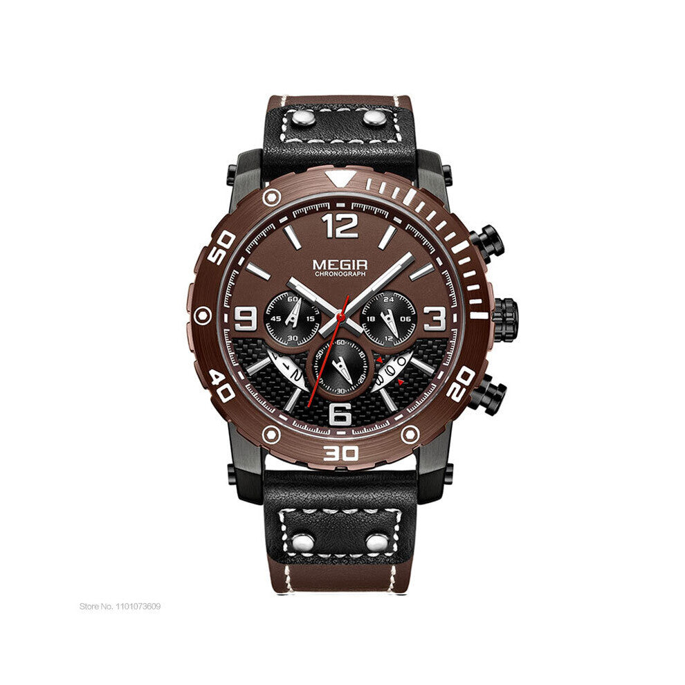 Men's Sports Quartz Watches Leather Strap Chronograph Analogue Wrist Watch for Man Luminous Waterproof 2084GBK-1