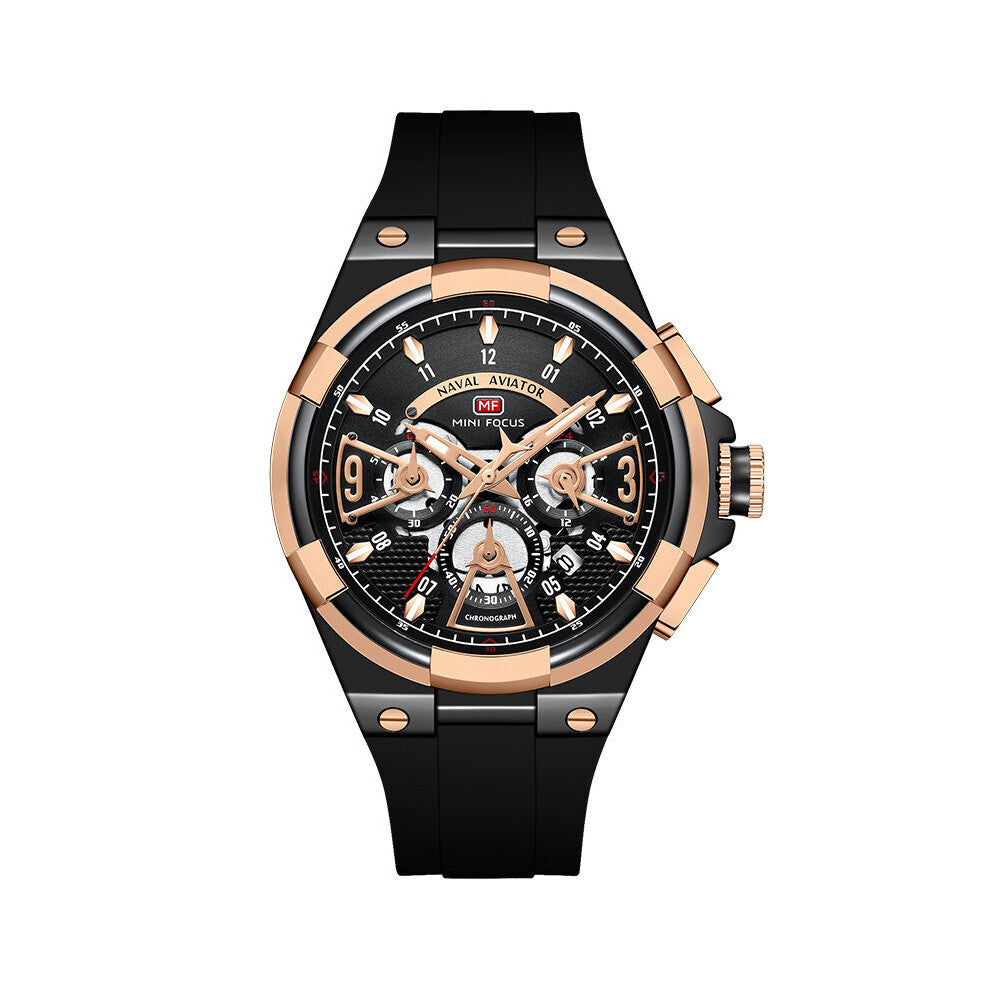 MINI FOCUS Military Sport Quartz Watches Men Silicone Strap Waterproof Chronograph Wristwatch with Date Luminous Hands 0402