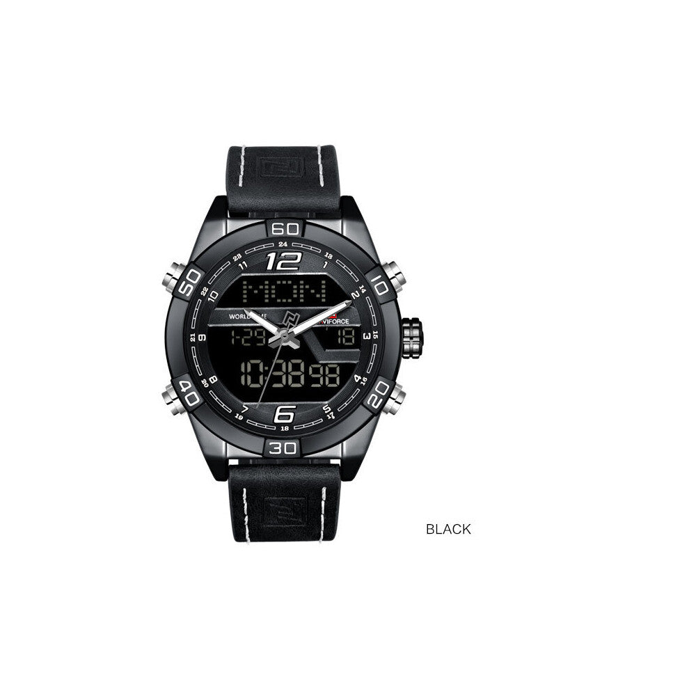 Top Men Military Sports Watches Man's Leather Quartz Watch Male Chronograph Waterproof LED Digital Wristwatches