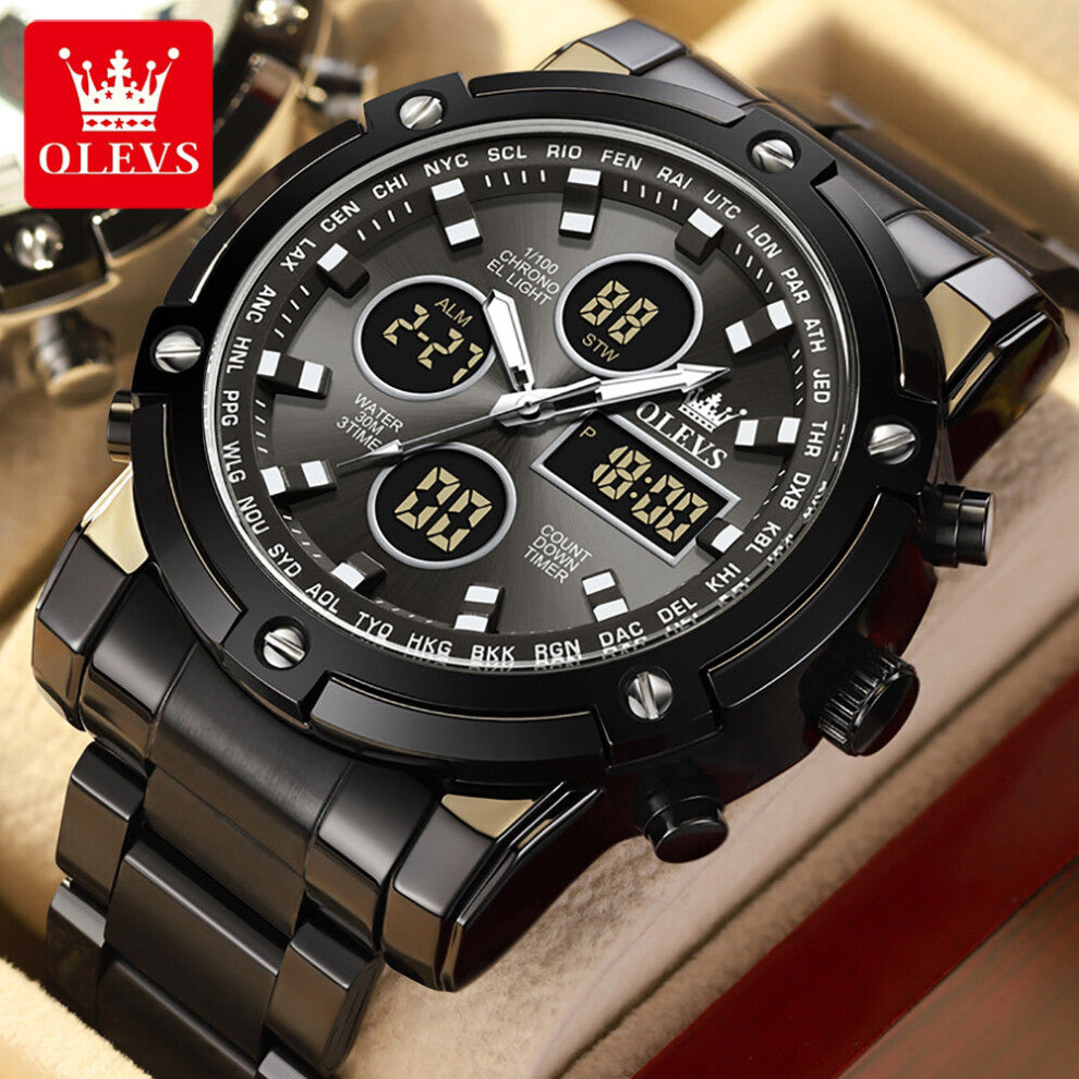 Digital Mens Watches Top Sport Quartz Wristwatch For Men All Steel Military Waterproof Clock+Box