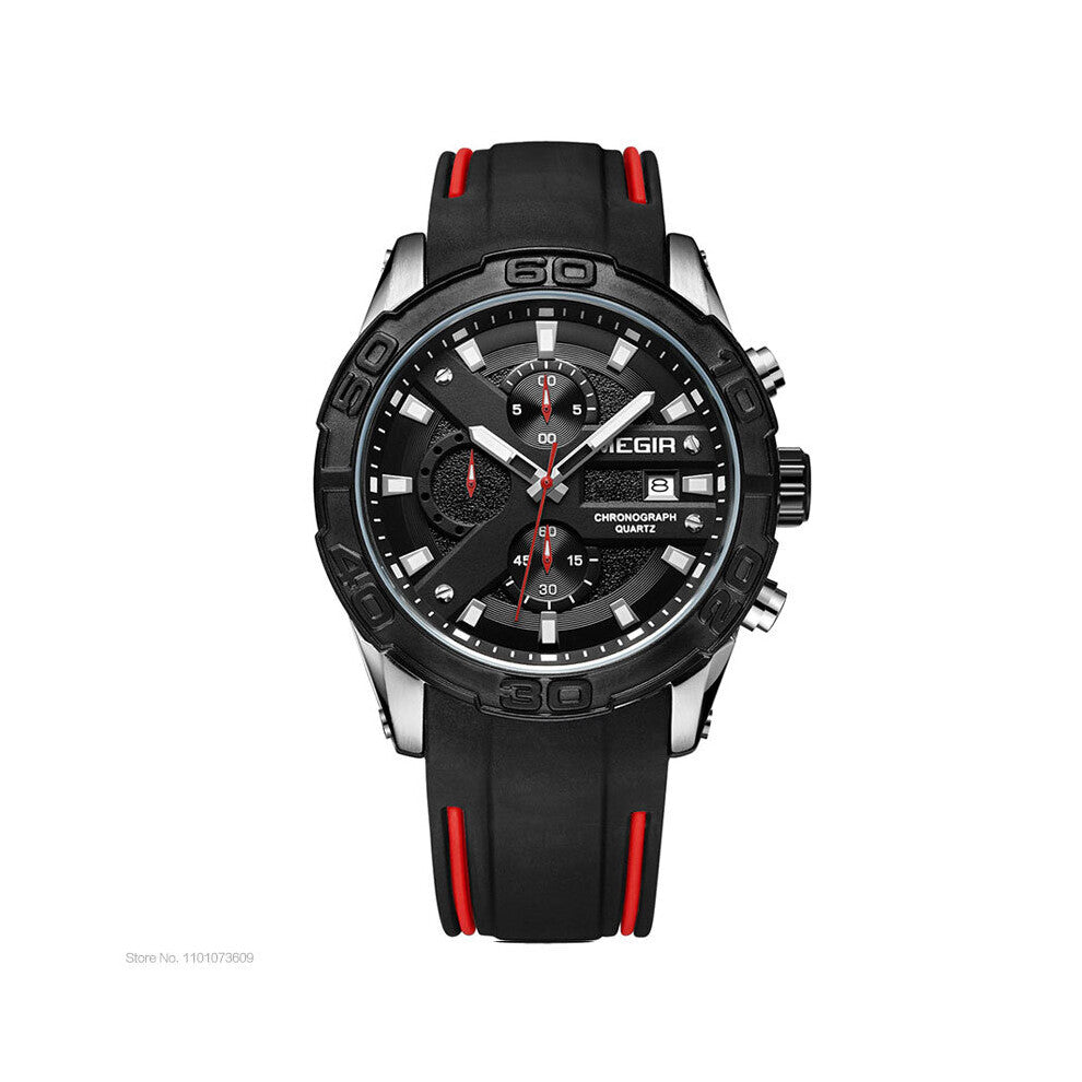 Sports Chronograph Quartz Watches for Men Silicone Strap Military Army Luminous Wateproof Wrist Watch Relogios 2055G-BK-7