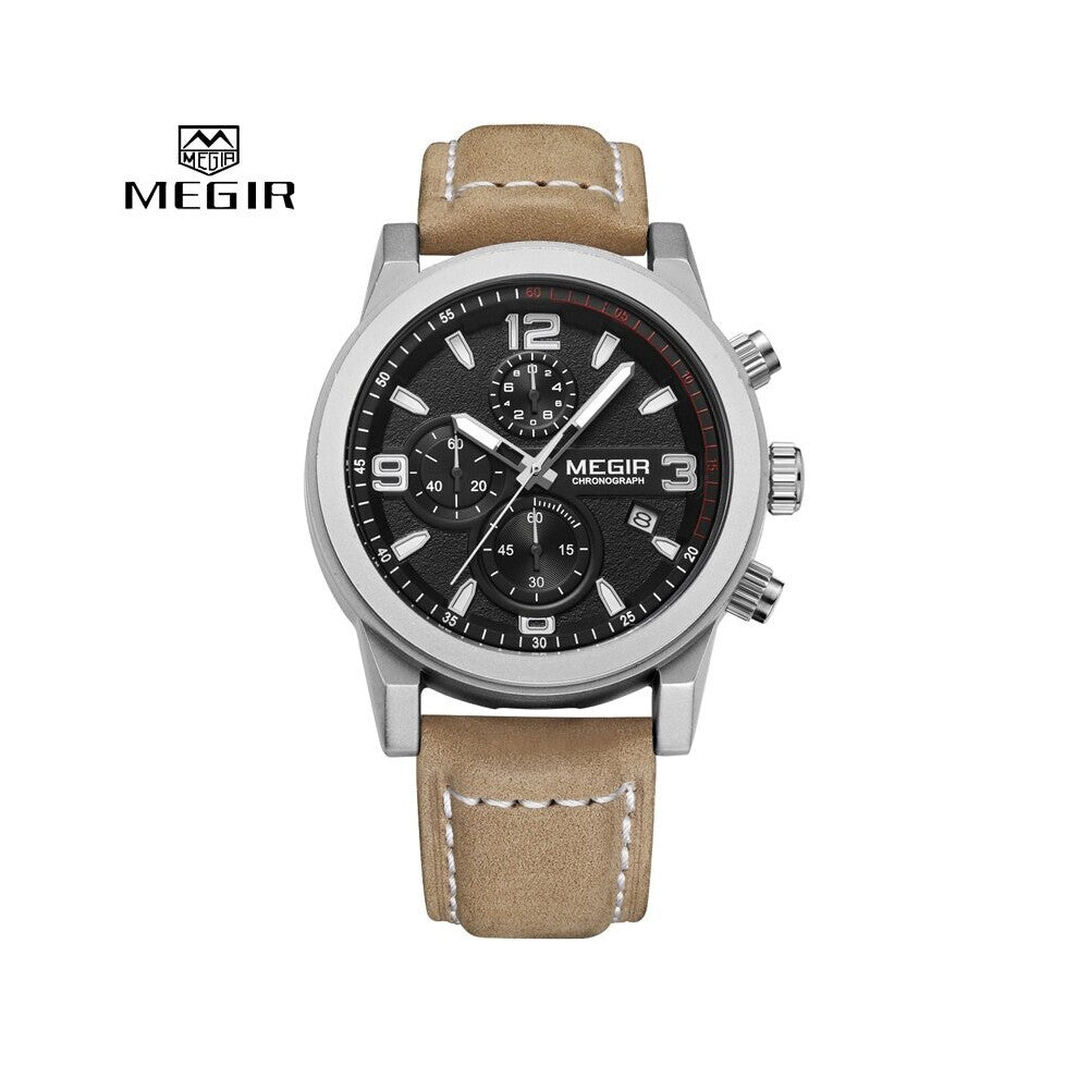 Watch Top Men Quartz Sport Chronograph Watches Mens Casual Waterproof Army Leather Clock Relogio Masculino