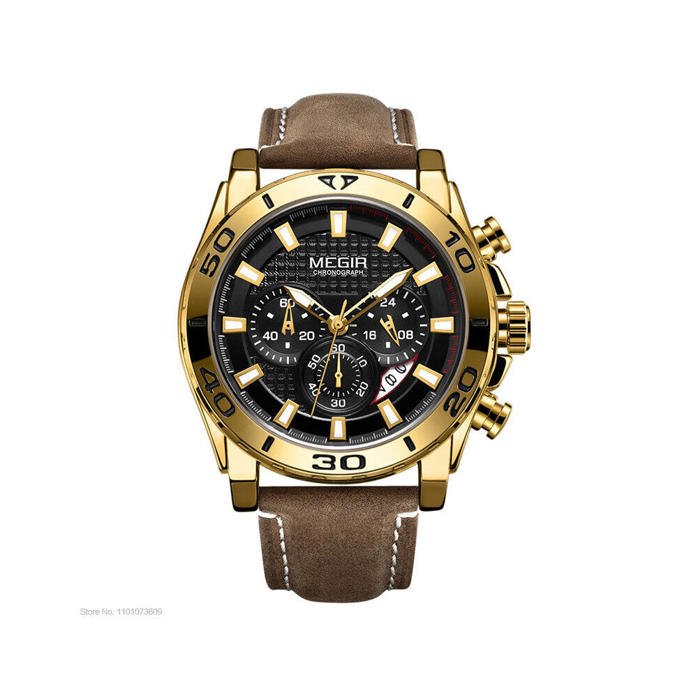 Men's Leather Strap Army Sports Quartz Watches Waterproof Luminous Chronograph Wristwatch Man Relogios Clock 2094