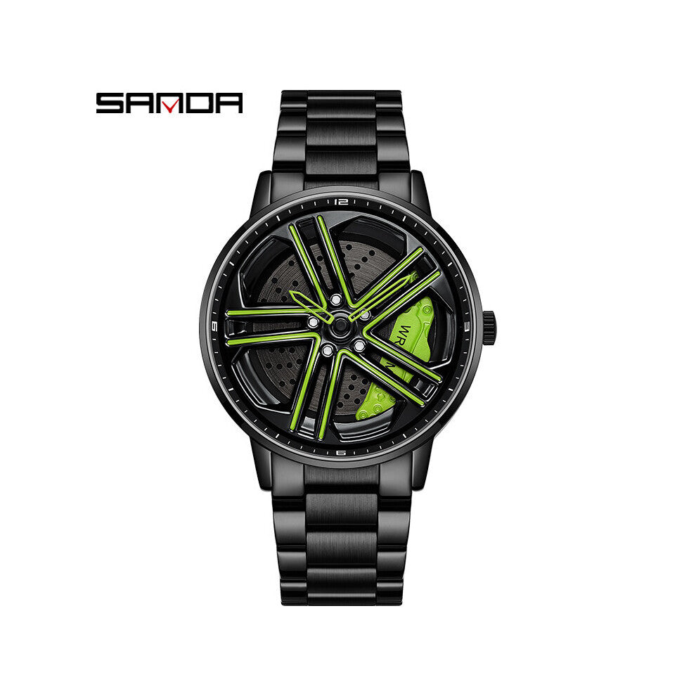 Mens Watches 360 Rotating Dial Car Wheel Rim Leather Casual Quartz Watch Sport Waterproof Wristwatch Relogio Masculino