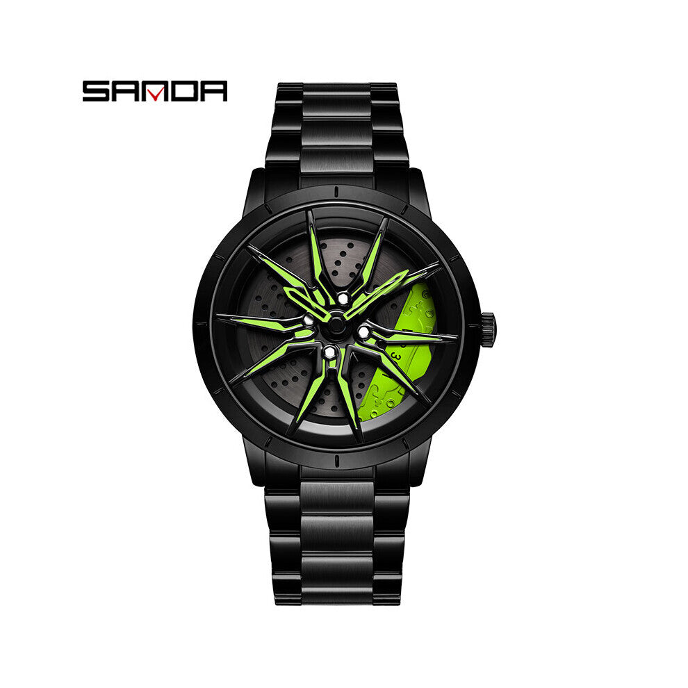 Watches Mens Casual Leather Strap Sport Quartz Wristwatch Creative 360 Rotating Car Wheel Dial Clock Male