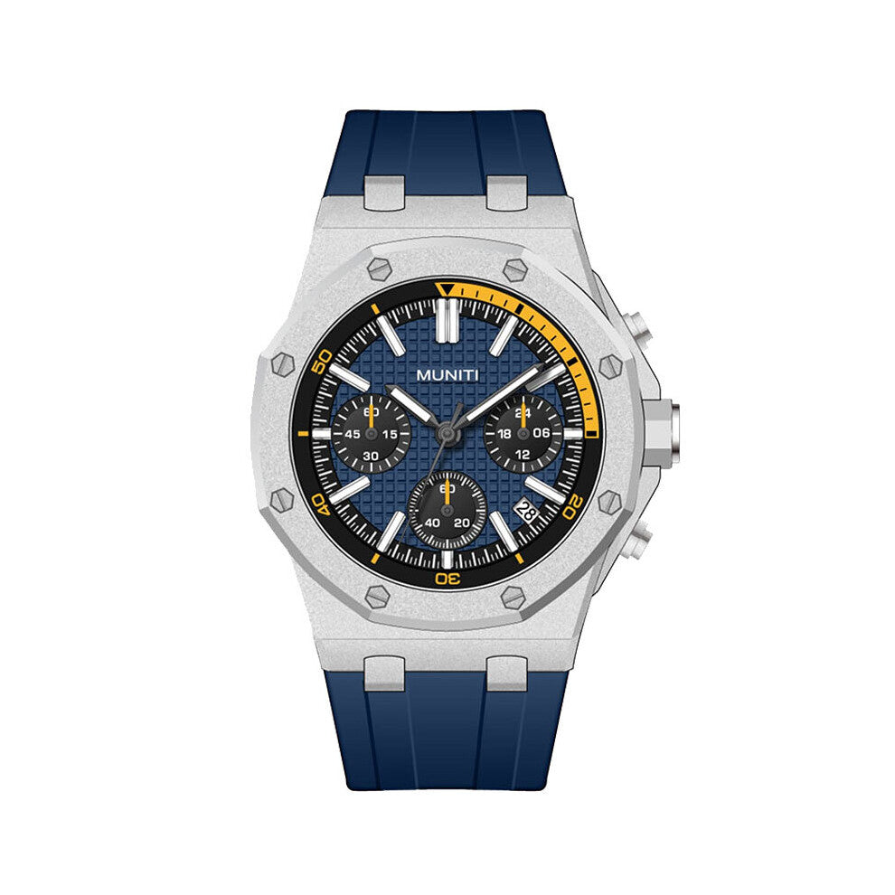 Multifunction Sports Quartz Watch for Men Silicone Strap Wristwatch Yellow Green Waterproof Chronograph Watches with Auto Date