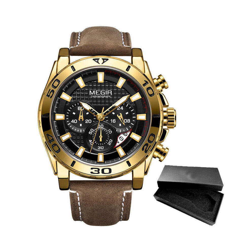 2019New Mens Watches Top Big Dial Military Quartz Watch Leather Waterproof Sport Chronograph Watch Men