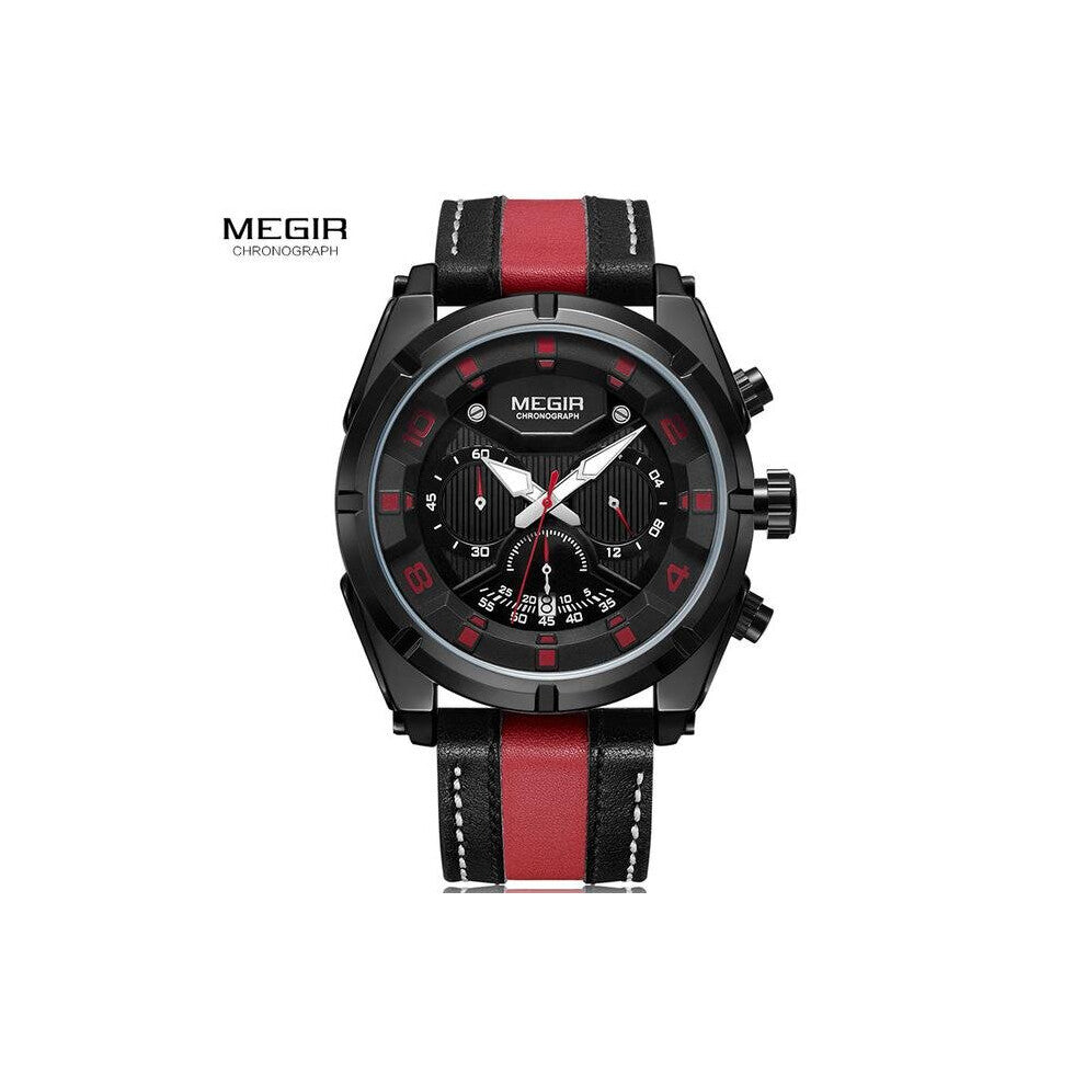 Top Men's Chronograph Quartz Watches Leather Strap Luminous Hands 24-hour Sports Analogue Wristwatch For Man