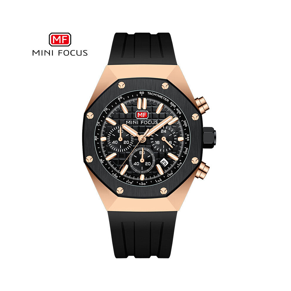 MINI FOCUS Men Watches with Red Silicone Strap Sport Chronograph Quartz Wristwatch with Auto Date Dual Time 24-hour 0417