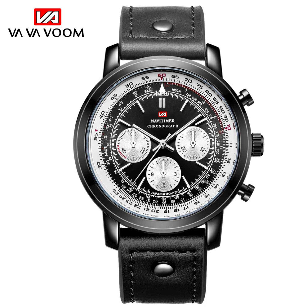 Pilot Calendar Quartz Men Wristwatch Chronograph Casual Watch Aircraft Sports Military Army Brown Leather Watches