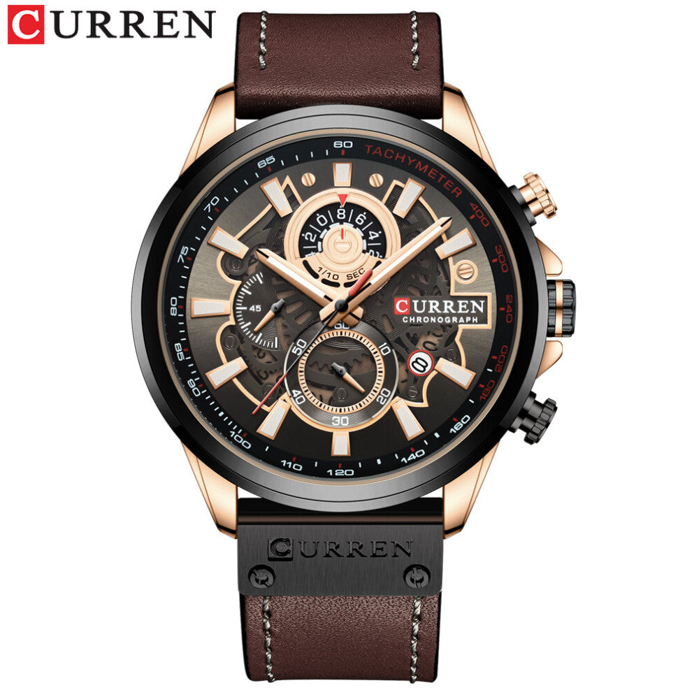 8380 Chronograph Watch Mens Watches Men Casual Leather Waterproof Men Sport Quartz Clock Relogio Masculino