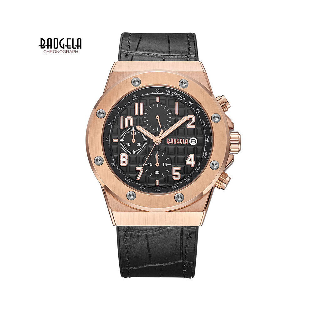 Men's Chronograph Quartz Watches Leather Strap Army Sports Luminous Wristwatch for Man 3Bar Waterproof 1805 Silver