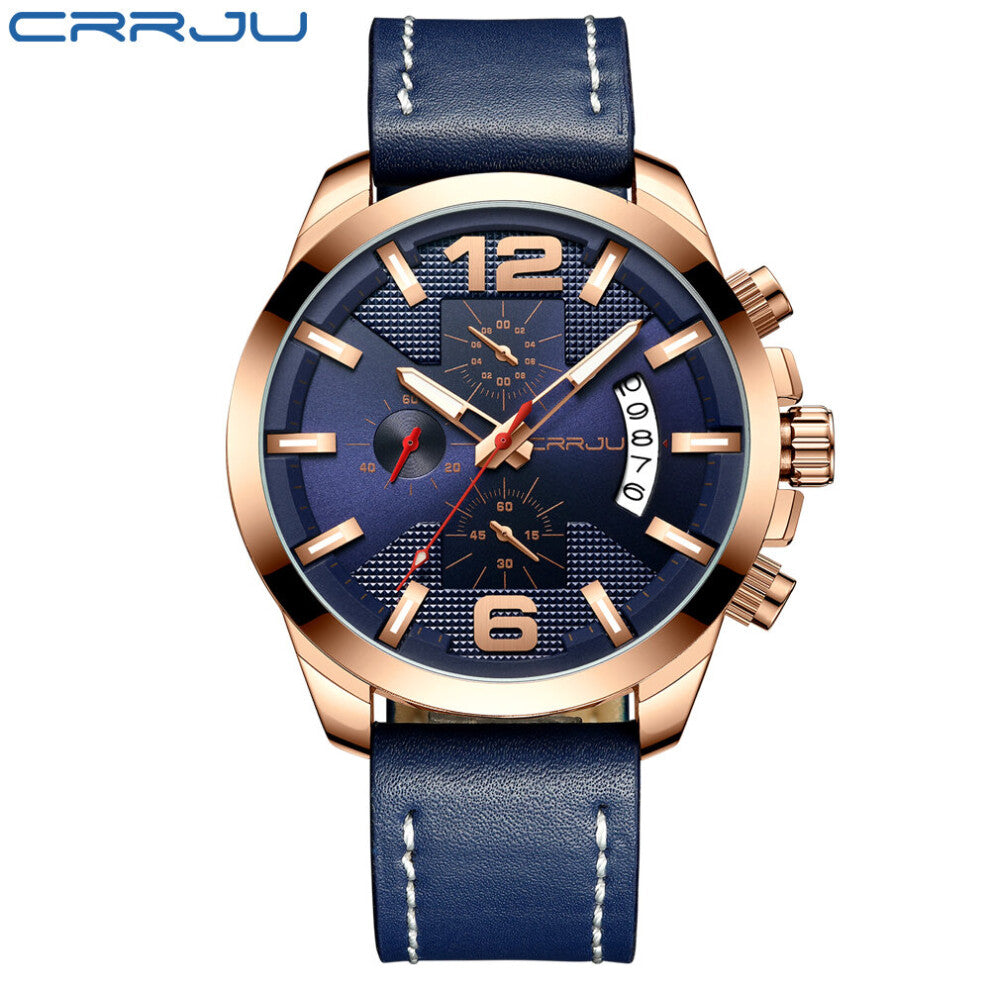Crrju watch men chronograph watches Military leather watch for men Casual Sport Quartz mens watch Reloj hombres